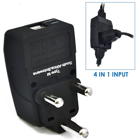 South Africa Travel Adapter - Type M - 4 in 1 - 2 USB Ports (GP4-10L) Ceptics