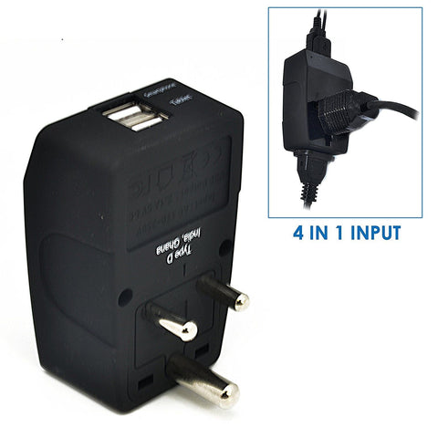 India Travel Adapter - Type D - 4 in 1 - 2 USB Ports (GP4-10) Ceptics
