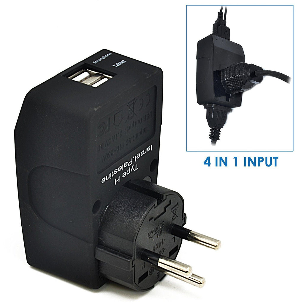 Israel Travel Adapter - Type H - 4 in 1 - 2 USB Ports (GP4-14) Ceptics
