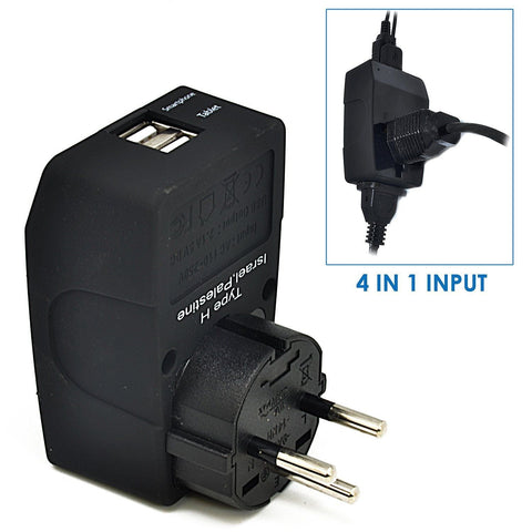 Israel Travel Adapter - Type H - 4 in 1 - 2 USB Ports (GP4-14) Ceptics