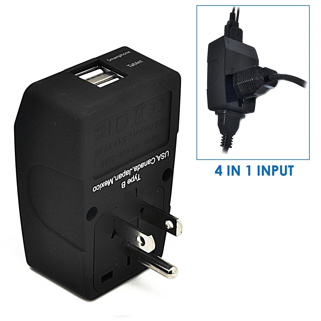 USA Travel Adapter - Type B - 4 in 1 - 2 USB Ports (GP4-5) Ceptics