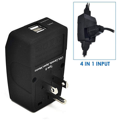 USA Travel Adapter - Type B - 4 in 1 - 2 USB Ports (GP4-5) Ceptics