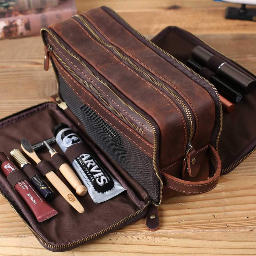 Groomsmen Gift Personalized Leather Toiletry Bag Waterproof Leather Dopp Kit Men's Shaving Kit, Christmas Gift RockCow Leather Studio