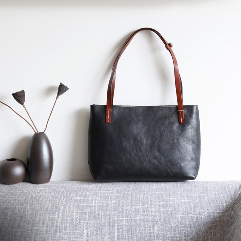 Handmade Vegetable Tanned Leather Tote Bag Leather Shopping Bag Vintage Woman Leather Shoulder Bag Large Work Tote Bag RockCow Leather Studio