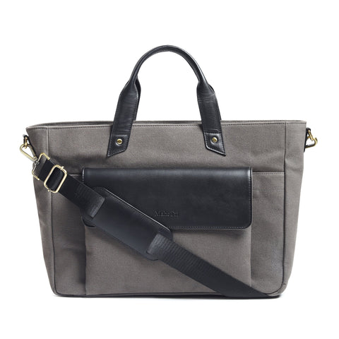 Voyager Canvas Leather Briefcase, Gray Classy Leather Bags