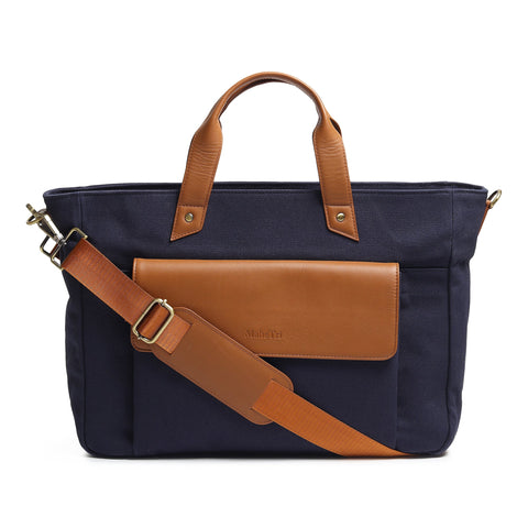 Voyager Canvas Leather Briefcase, Dark Blue Classy Leather Bags