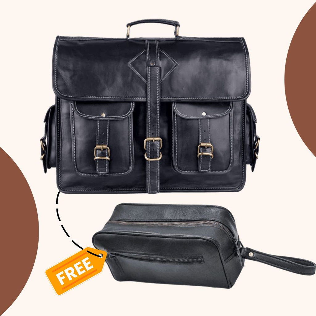 The Retro Black +  FREE Toiletry Bag Classy Leather Bags