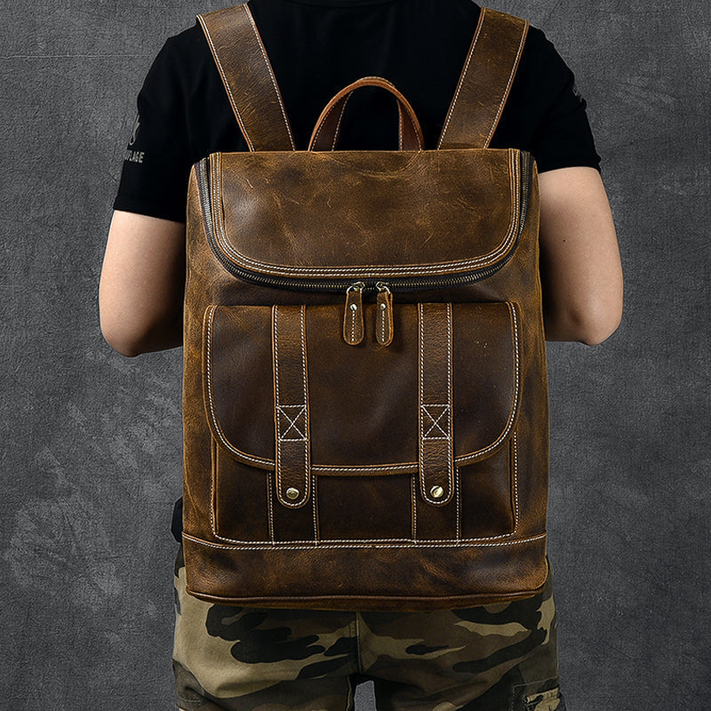 Large Capacity Travel Backpack Crazy Horse Leather Men Backpack Laptop Backpack RockCow Leather Studio