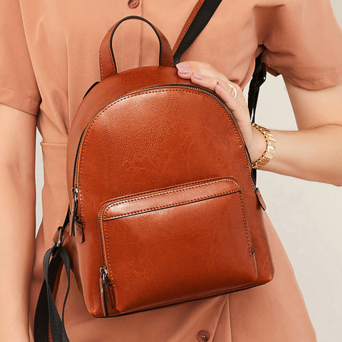 Leather Backpack Women Top Grain Leather Backpack Purse Top Natural Cowhide Leather City Backpack Leather Travel Rucksack SX3096 RockCow Leather Studio