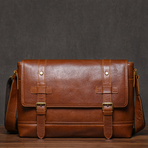 Leather Shoulder Bag for Men Vintage Genuine Leather Messenger Bag with Adjustable Strap RockCow Leather Studio