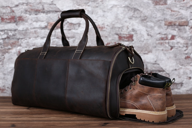 Personalized Leather Hanging Clothes Bag, Leather Duffel Bag with Shoe Pouch, Carry-on Garment Bag, Groomsmen Gift Bag RockCow Leather Studio