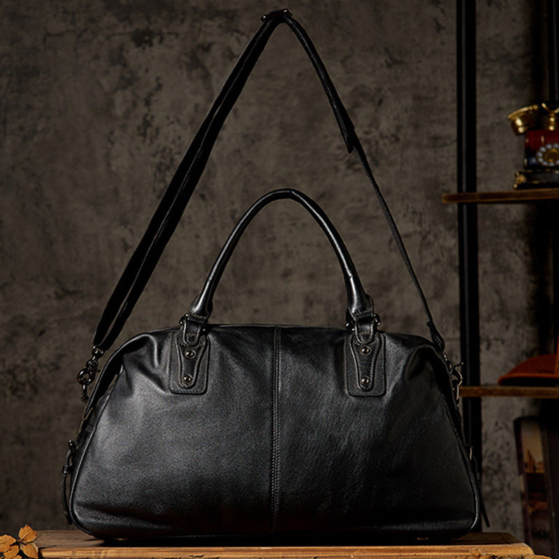 Men’s Leather Travel Duffel Bag, Full Grain Leather Shoulder Bag,  Large Capacity Black Weekend Bag RockCow Leather Studio