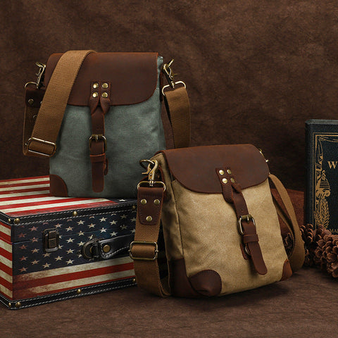 Men's Vintage Canvas Crossbody Bag, Multi-Pocket Sling Messenger Bag for Outdoor & Everyday Use RockCow Leather Studio