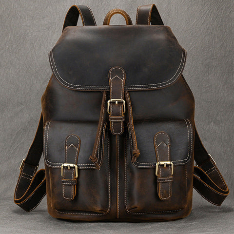 Mens Leather Backpack 15 Inch Leather Laptop Backpack Retro Travel Backpack For Mens School Backpack RockCow Leather Studio