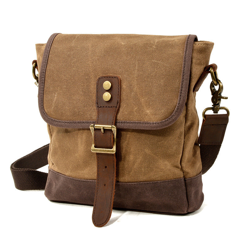 Mens Waxed Canvas Messenger Bag Full Grain Leather With Canvas Shoulder Bag Crossbody Bag Gift For Him MC6070 RockCow Leather Studio