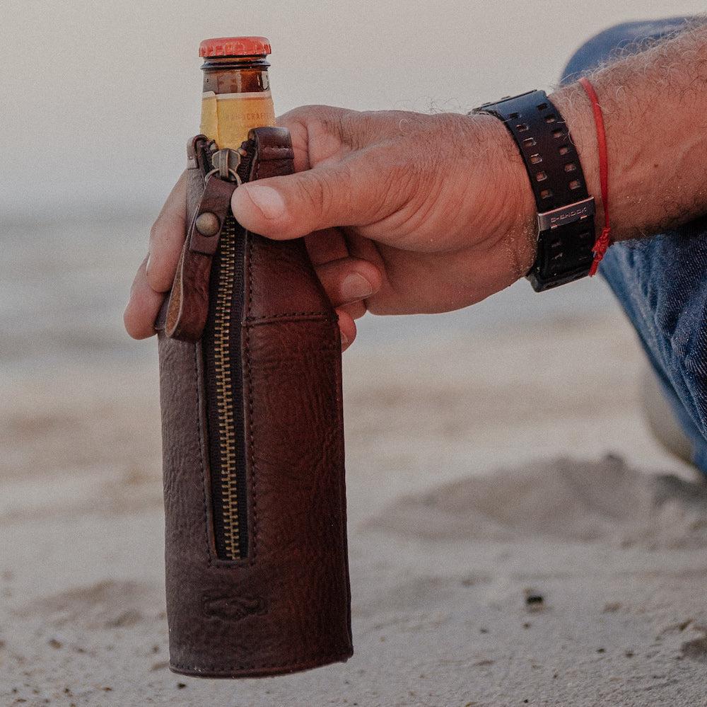 Campaign Leather Bottle Koozie Mission Mercantile Leather Goods
