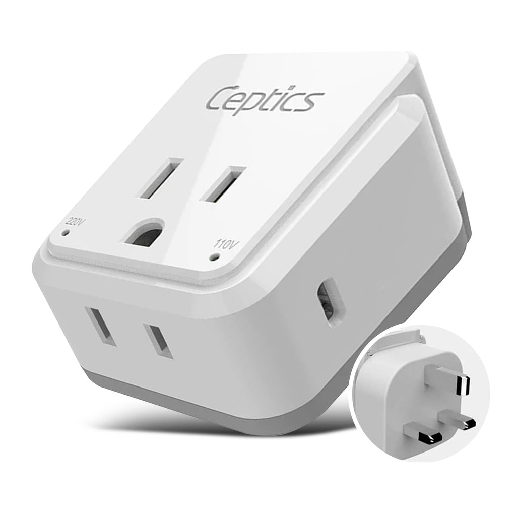 UK, Hong Kong, Travel Plug Adapter | Type G - USB-C Ports + 2 US Outlets (PAK-30W-7) Ceptics