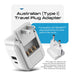 Australia, China, New Zealand Travel Adapter | Type I - USB & USB-C Ports + 2 US Outlets (PAK-AU) Ceptics