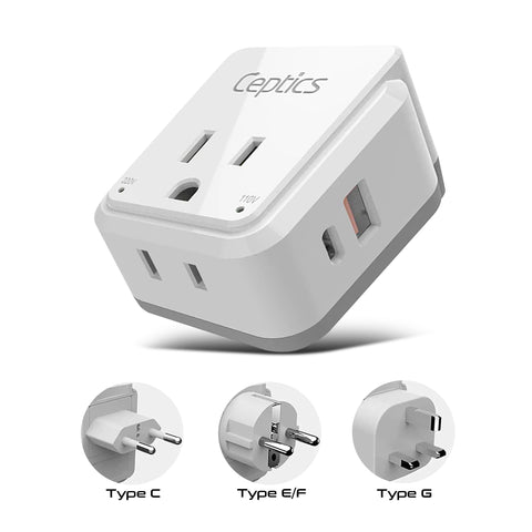 Travel Adapter Kit | Type C, E/F, G - USB & USB-C Ports + 2 US Outlets (PAK-EU) Ceptics