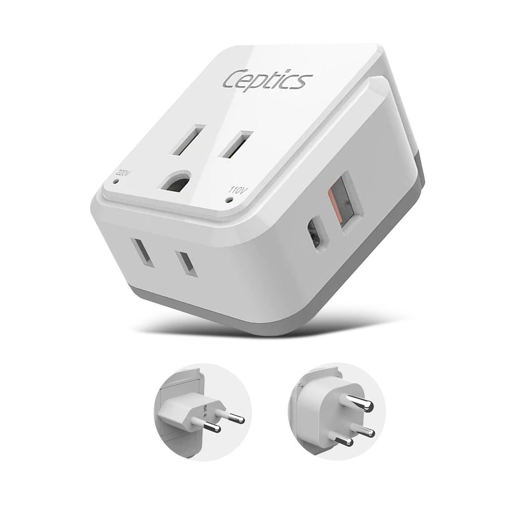 India, Nepal Travel Adapter Set | Type C, D - USB & USB-C Ports + 2 US Outlets (PAK-IN) Ceptics