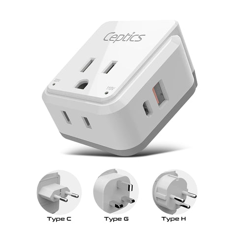 Israel, Jordan, Middle East Travel Adapter Set | Type C, G, H - USB & USB-C Ports + 2 US Outlets (PAK-ME) Ceptics