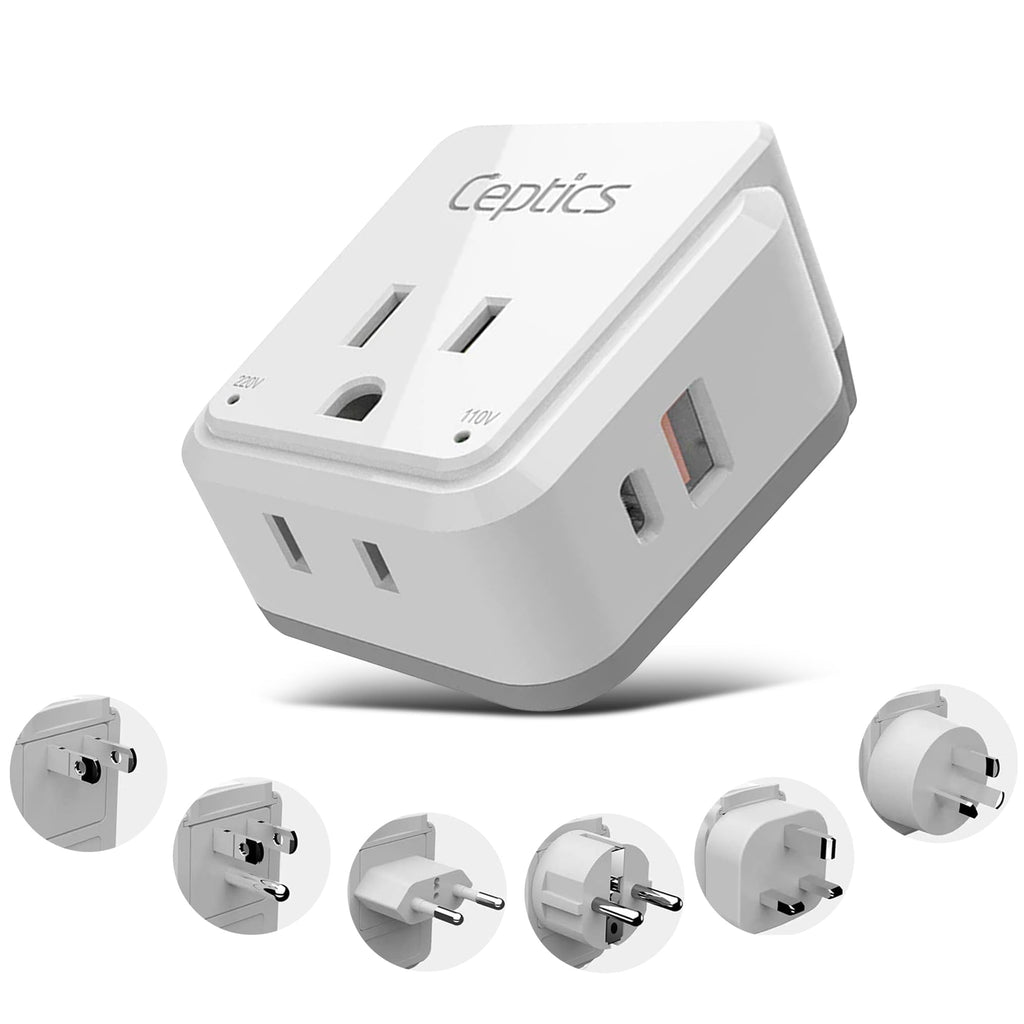 Travel Adapter Set | Type A, B, C, E/F, G, I - USB & USB-C Ports + 2 US Outlets (PAK-WS) Ceptics