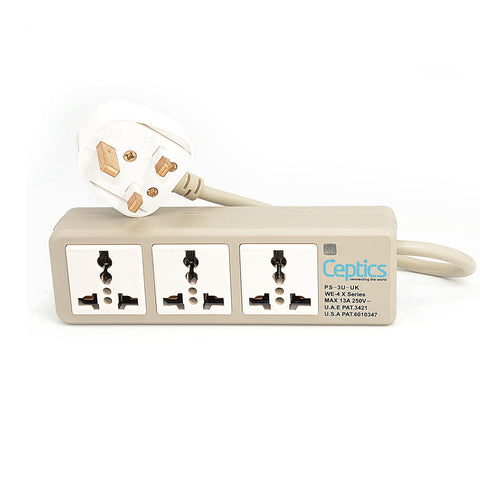 Universal Travel Power Strip - 3x Outlet, Type G - UK Cord (PS-3U-UK) Ceptics