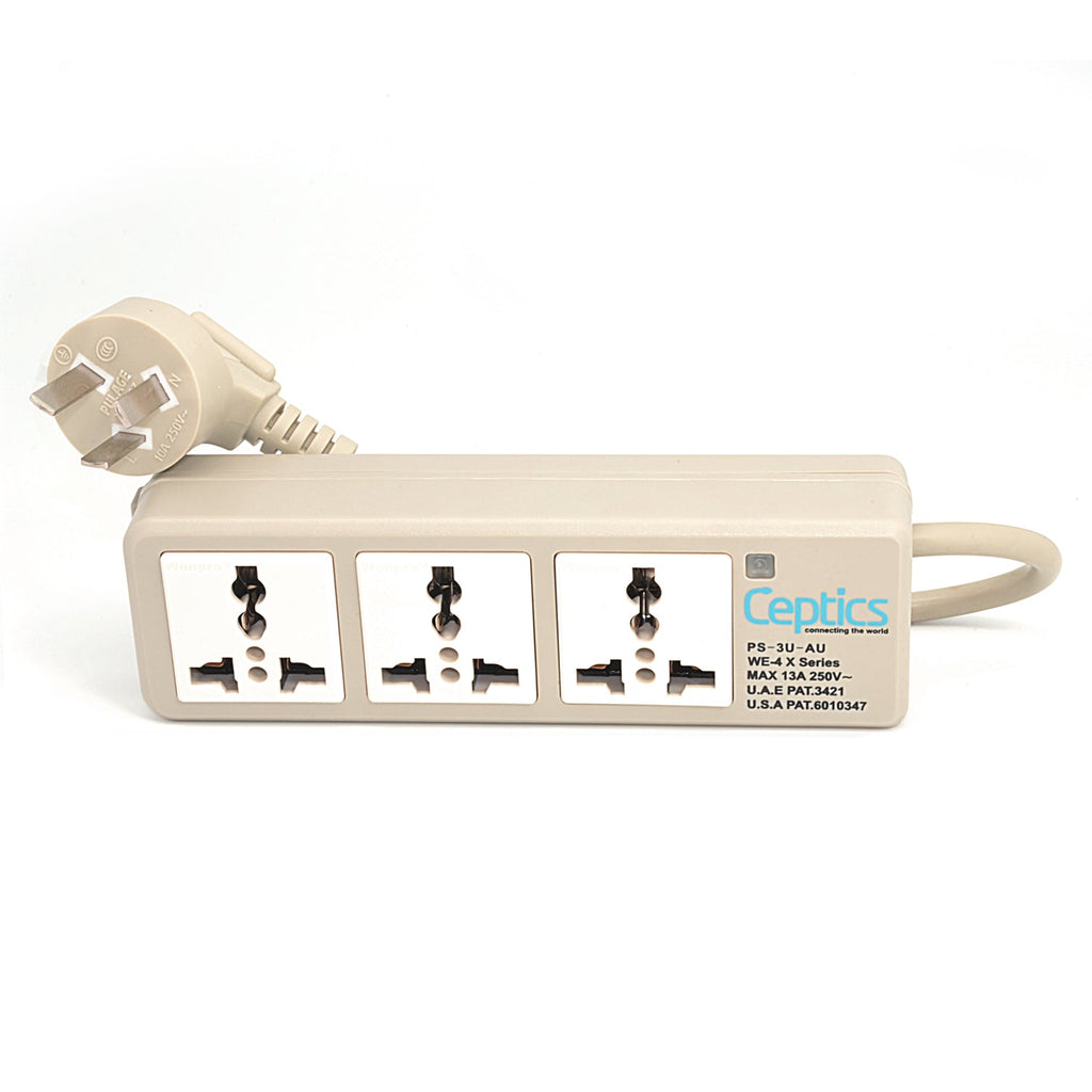 Universal Travel Power Strip - 3x Outlet, Type I - Australia Cord (PS-3U-AU) Ceptics