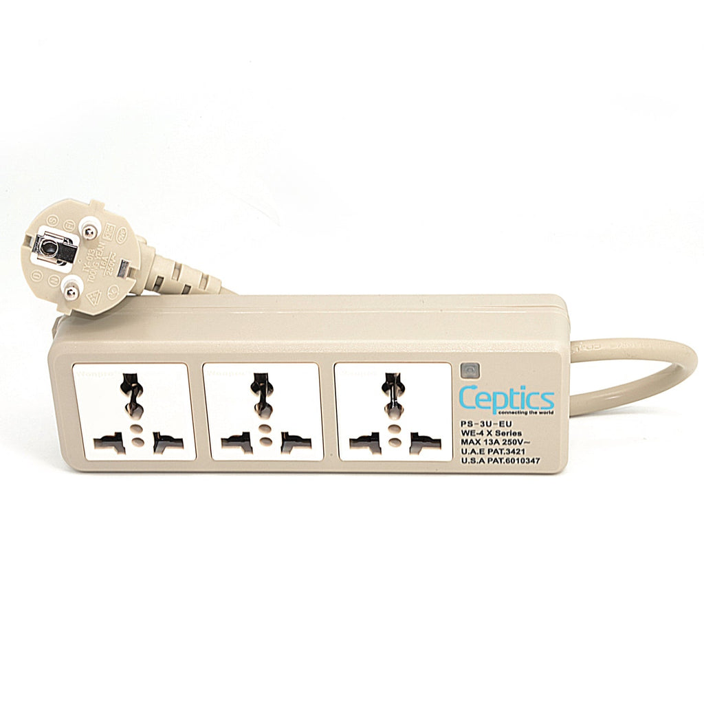 Universal Travel Power Strip - 3x Outlet,  Type E/F - European Schuko Cord (PS-3U-EU) Ceptics