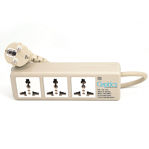 Universal Travel Power Strip - 3x Outlet,  Type E/F - European Schuko Cord (PS-3U-EU) Ceptics