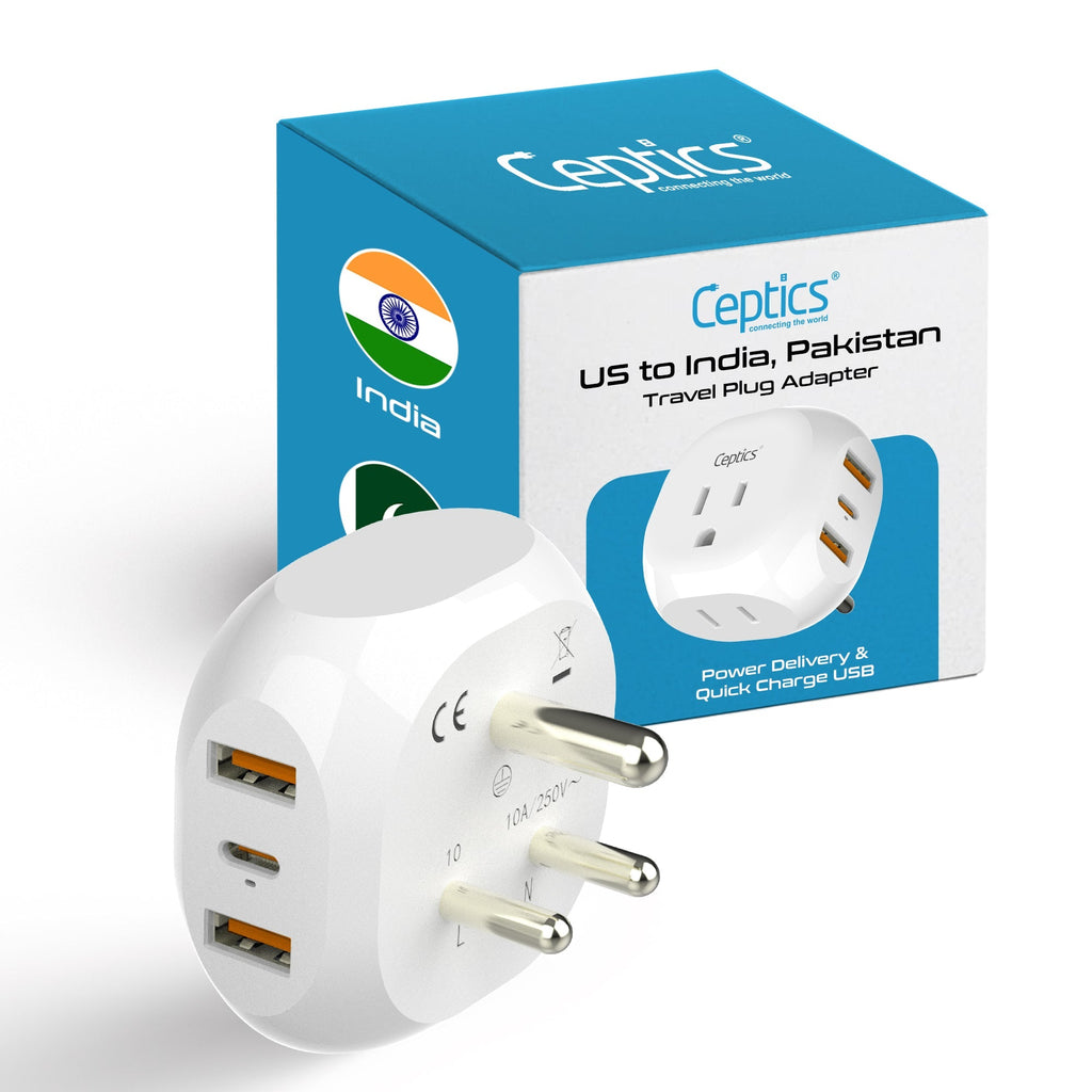 India, Pakistan Plug Adapter - Type D - 5 in 1 - Ultra Compact (PTU-10) Ceptics
