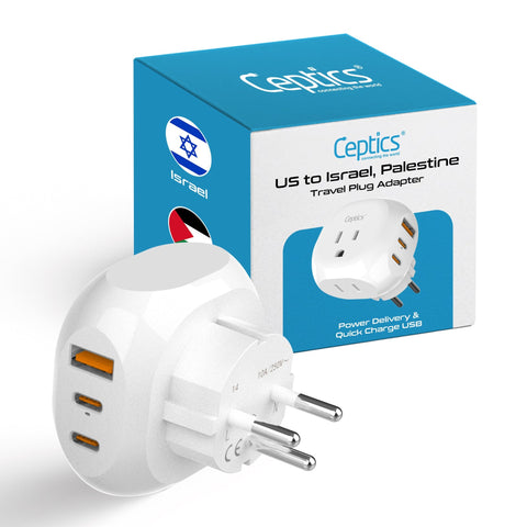 Israel, Palestine Travel Plug Adapter - Type H - 5 in 1 - Ultra Compact (PTU-14) Ceptics