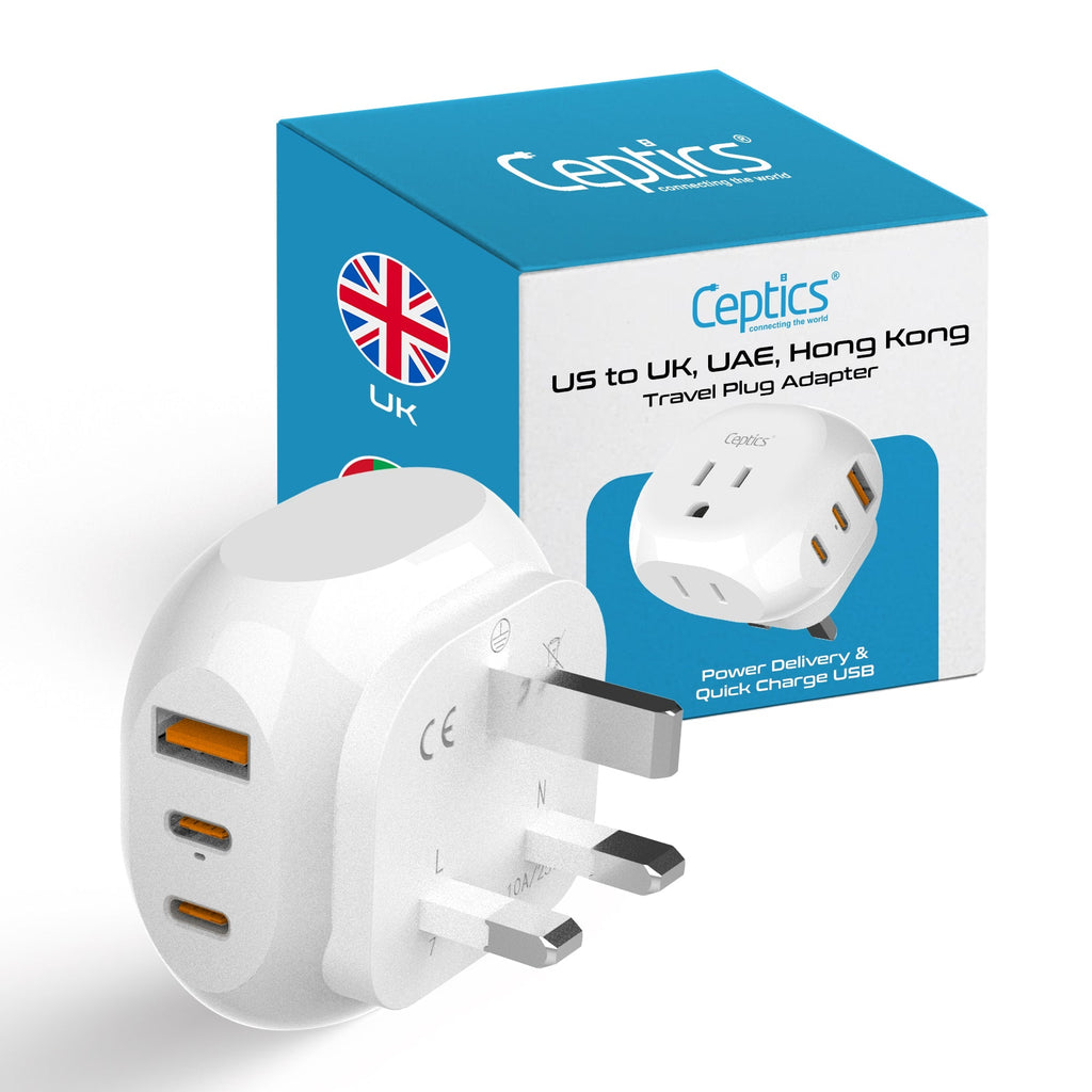UK, England Travel Adapter Plug - Type G - 5 in 1 - Ultra Compact (PTU-7) Ceptics