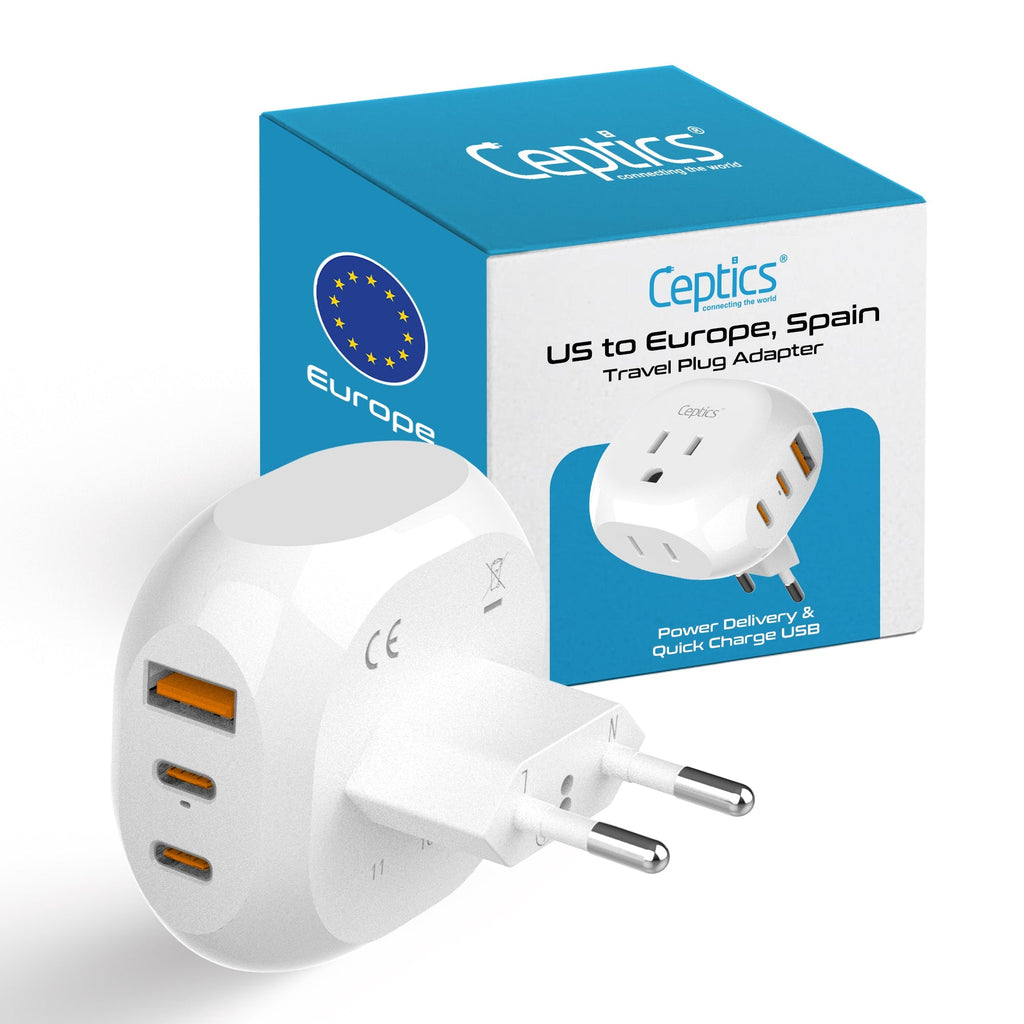 European Travel Plug Adapter - Type C - 5 in 1 - Ultra Compact (PTU-9C) Ceptics