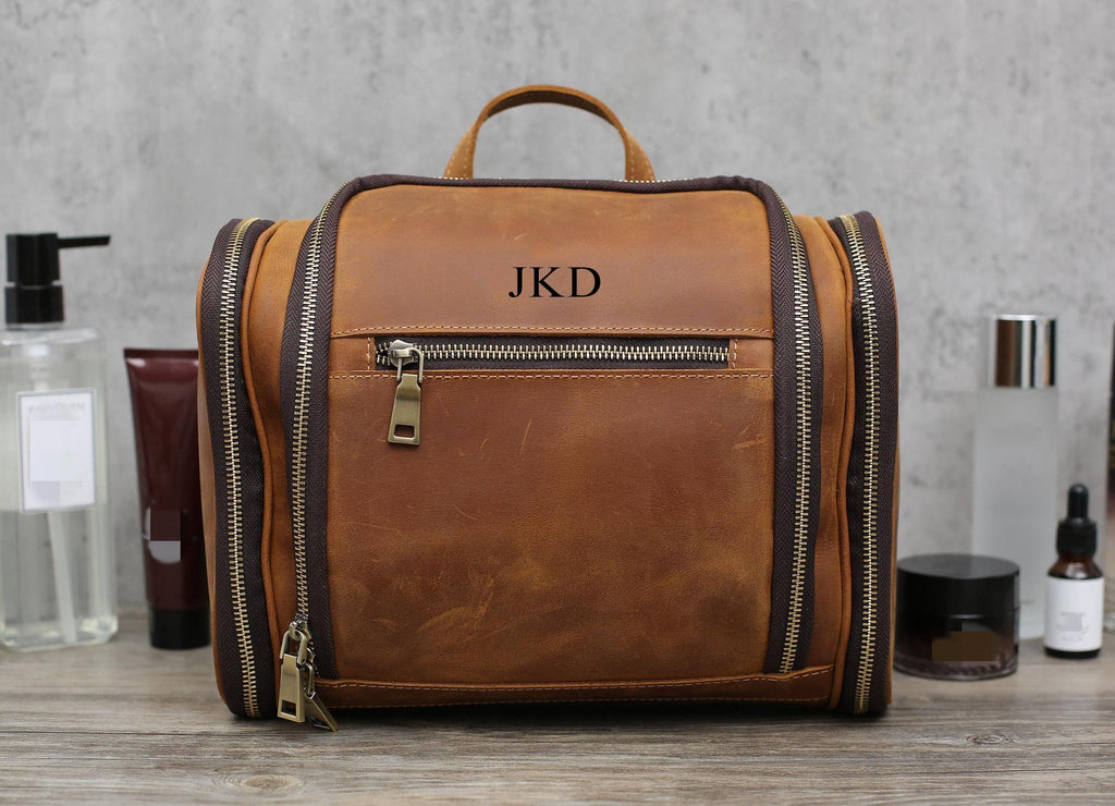 Personalized Hanging Leather Toiletry Bag, Leather Dopp Kit Bag, Groomsmen Gift RockCow Leather Studio