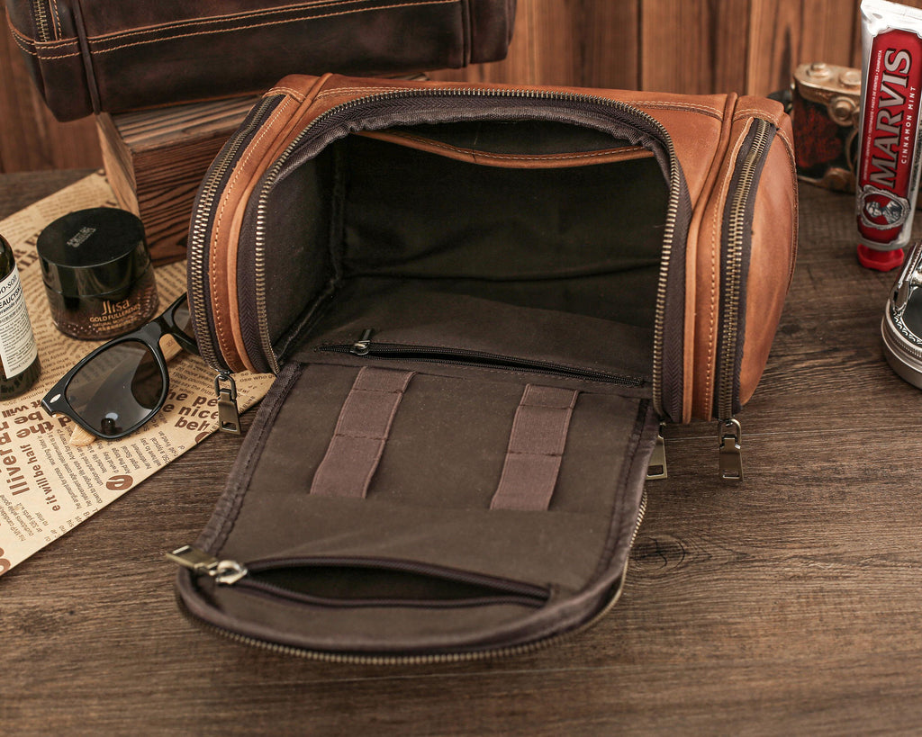 Personalized Leather Dopp Kit, Laser Engraved Men’s Toiletry Bag, Full Grain Leather Toiletry Bag, Gift for Him, Groomsmen RockCow Leather Studio