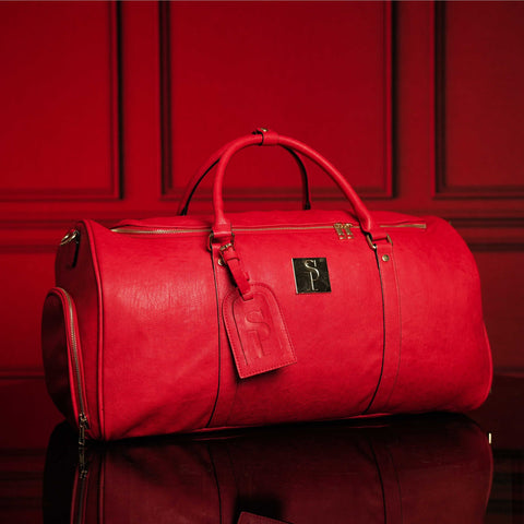 Red Tumbled Leather Weekender Duffle Bag Sole Premise
