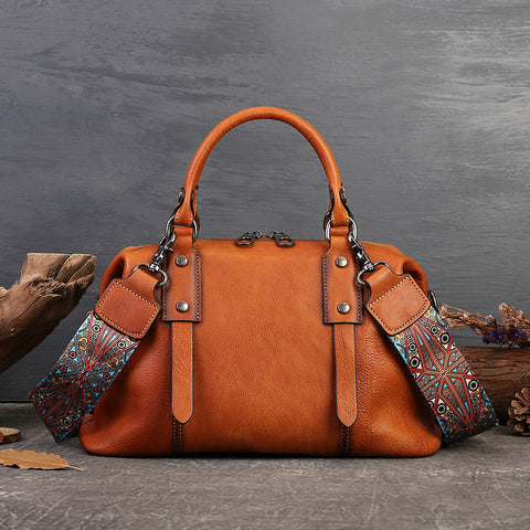 Retro Leather Tote Bag for Women Full Grain Leather Crossbody Bag RockCow Leather Studio