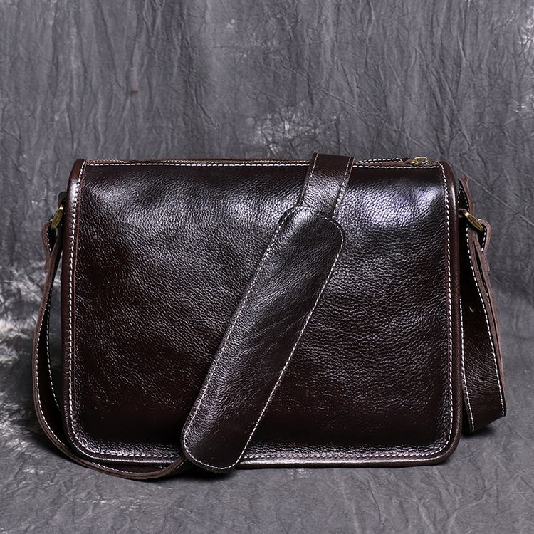 Retro Men Messenger Bag Full Grain Leather Men Shoulder Bag Men Crossbody Bag RockCow Leather Studio