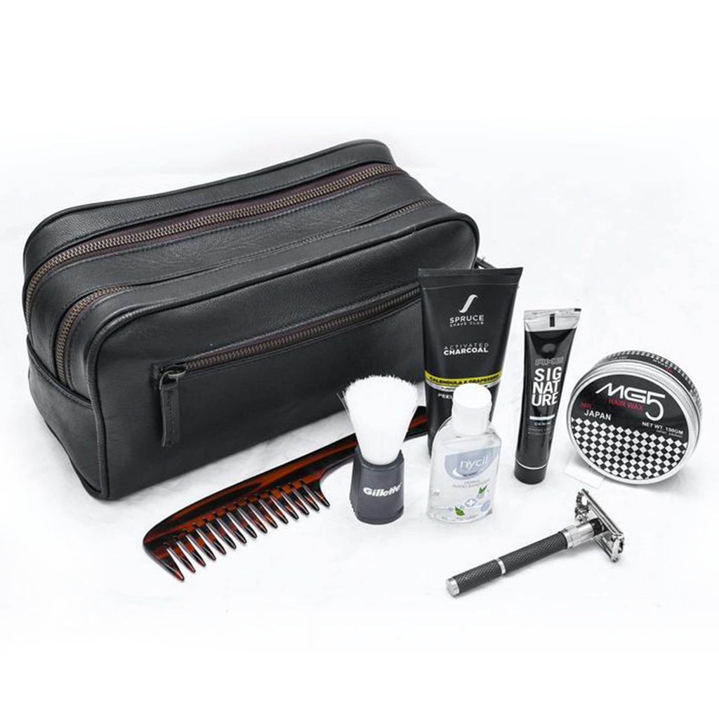 The Twin Section Toiletry- Black Classy Leather Bags