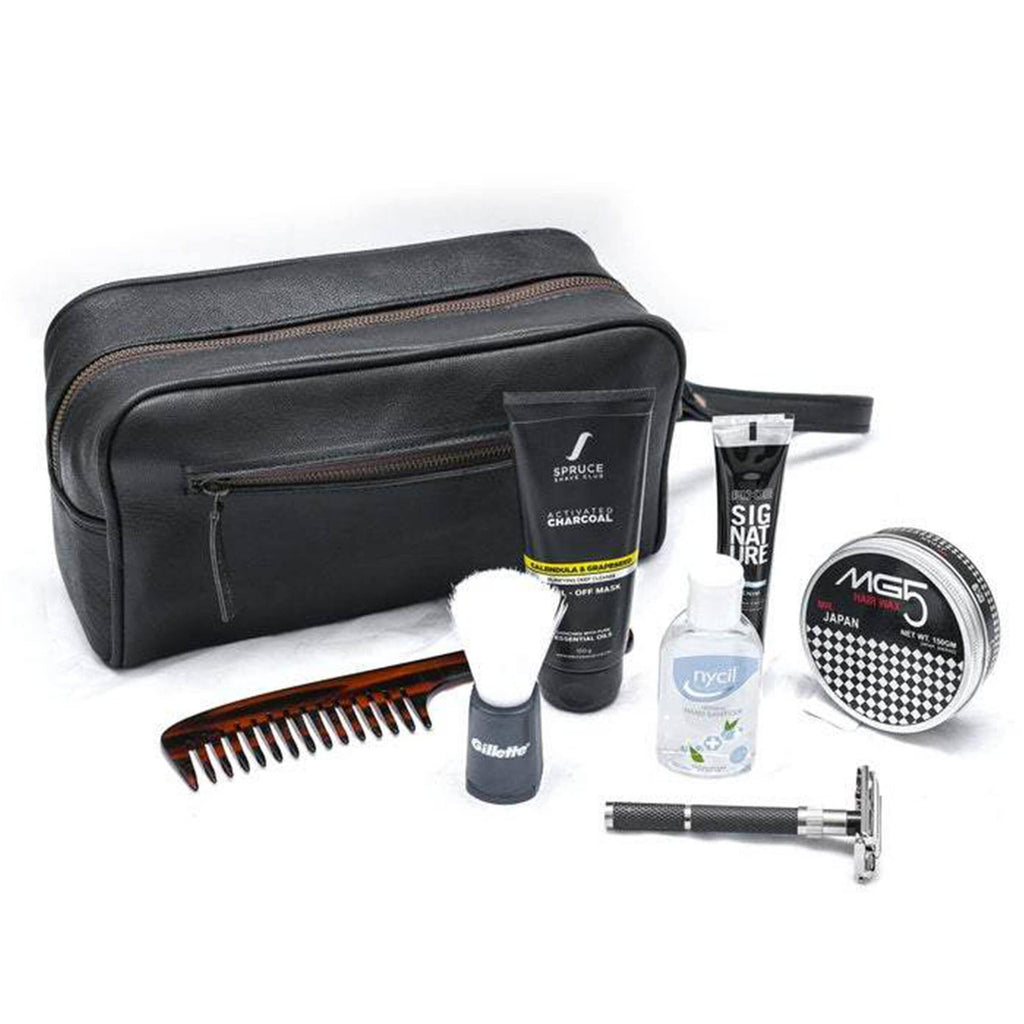 The Single Section Toiletry- Black Classy Leather Bags