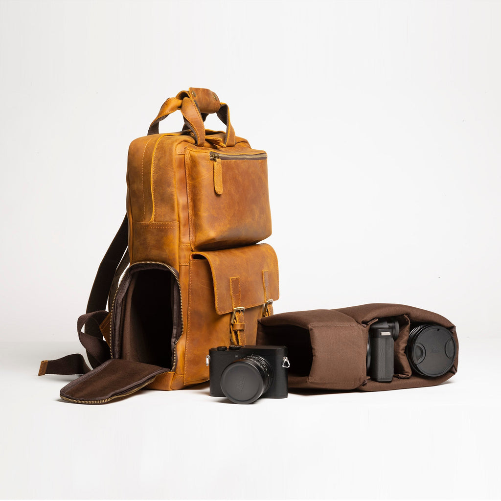 The MANN Bag | Large Capacity Leather Camera Backpack STEEL HORSE LEATHER