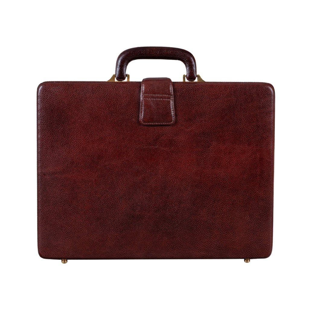 Executive Men's Leather Attache Briefcase Brown/Cherry Red Classy Leather Bags