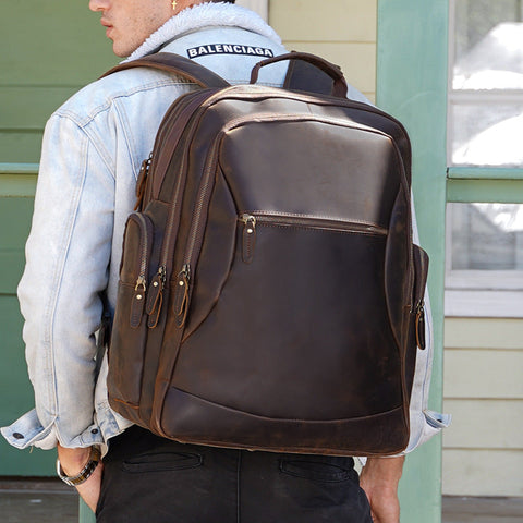 Vintage Leather Backpack Full Grain Crazy Horse Leather Travel Backpack Large Laptop Backpack Retro Rucksack RockCow Leather Studio