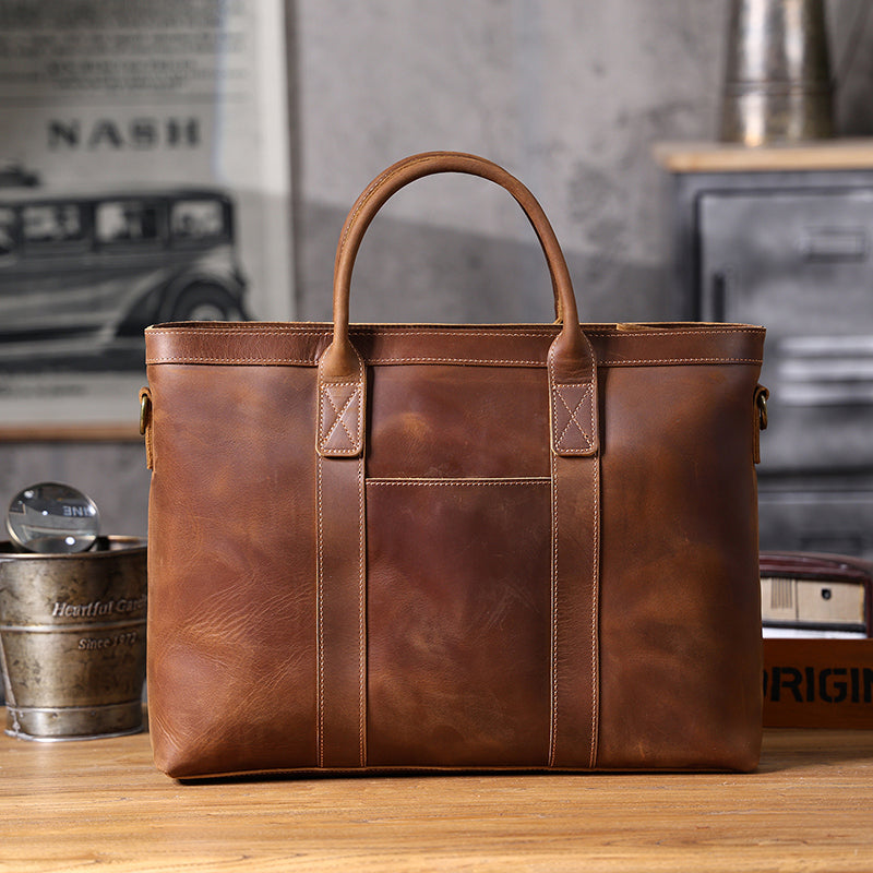 Vintage Leather Briefcase Full Grain Leather Messenger Bag Men Leather Shoulder Bag Leather Laptop Bag Business Handbag RockCow Leather Studio