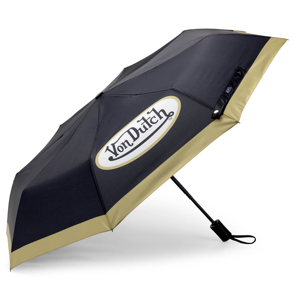 Gold Logo Compact Automatic Umbrella, Strong & Portable Travellty