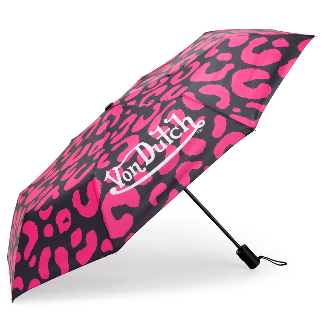 Hot Pink Cheetah Compact Automatic Umbrella, Strong & Portable Travellty