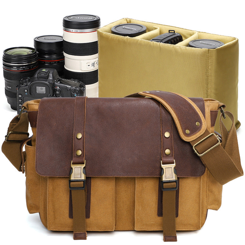 Waterproof Canvas Camera Bag Shoulder Bag Case SLR/DSLR Camera Bags Canvas And Leather Camera Bags RockCow Leather Studio