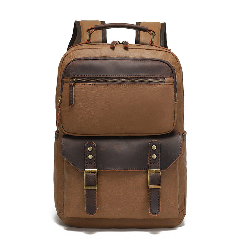 Waterproof Canvas Leather Backpack Large Travel School Bag Mens Laptop Rucksack Unisex Hiking College Backpack RockCow Leather Studio