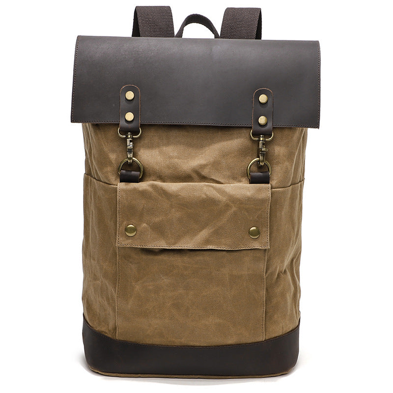 Waterproof Canvas Travel Backpack Full Grain Leather And Canvas Laptop Backpack Flap Cover Camera Backpack RockCow Leather Studio